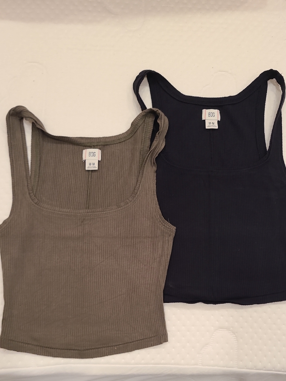 BDG Olive Green and Black Ribbed Tank Tops Duo